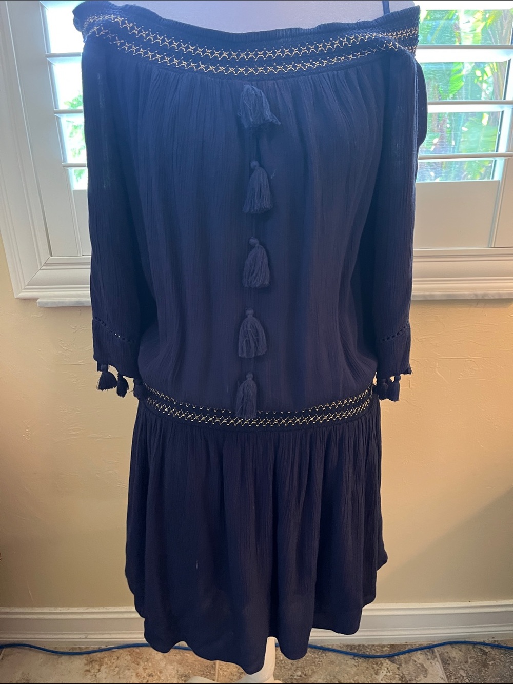 Lilly Pulitzer Navy Off-Shoulder Tassel Mini Dress